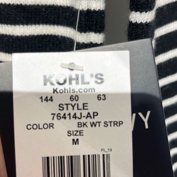 Harper & Ivy Women's Black White Stripe Full Zip Hooded Sweater Medium NWT - Picture 5 of 7